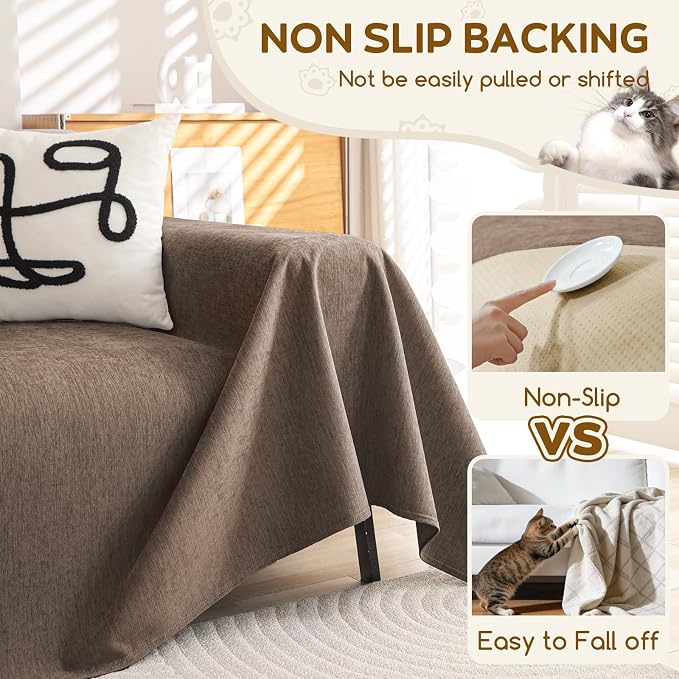 OstepDecor Waterproof Couch Covers for Pets, Couch Protector from Cat Claws | Washable Sofa Cover for Dogs, Non Slip Furniture Protector for Sofas, Loveseats & Sectionals, 91"x150", Brown - Image 6