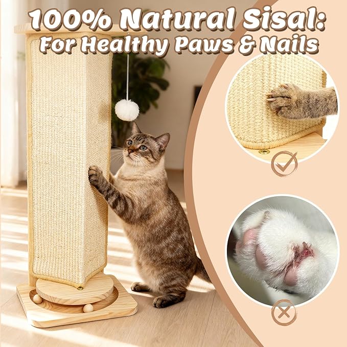 Couch Cat Corner Scratcher with Interactive Ball Toys for Cat, Replaceable Sisal Scratch Pad, Kitten Wall Scratcher for Couch, Wall Furniture Protector 25'' - Image 6
