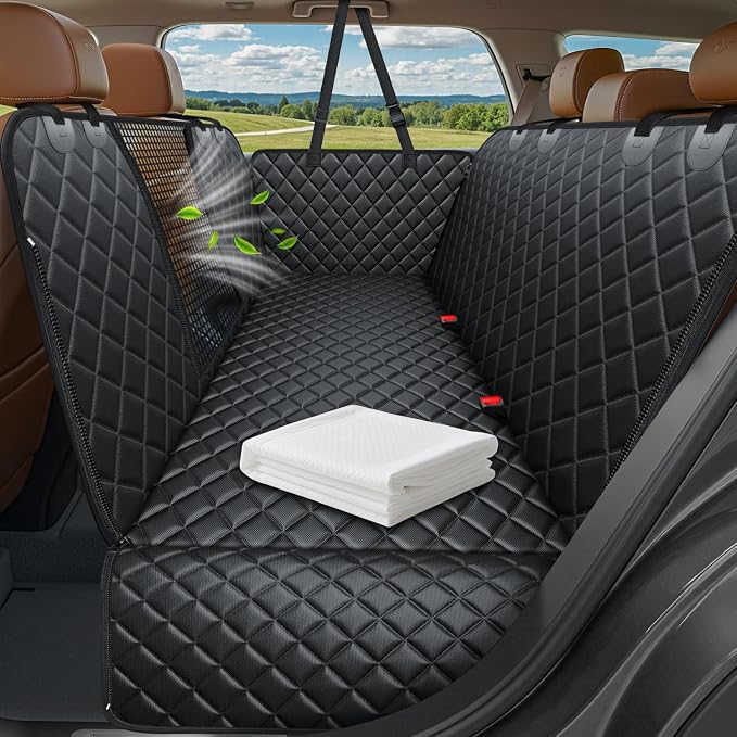 URPOWER Dog Car Seat Cover for Back Seat, Waterproof Hammock for Car & SUV | Mesh Window, Side Flaps, 600D Oxford, Scratch Resistant, Non-Slip, Easy Install, Machine Washable, Pee Pad Included by URPOWER