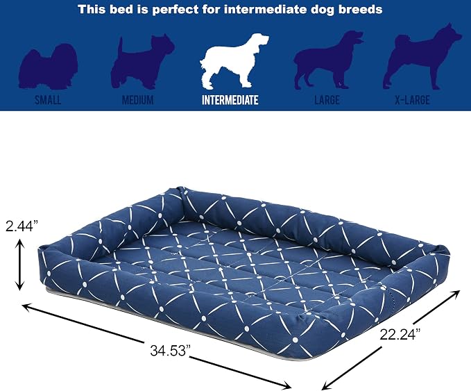 MidWest Homes for Pets 40236-BLD Quiet Time Couture Ashton Bolster Pet Bed, Intermediate Dog/36, Blue, Blue & White Diamond Pattern - Image 5