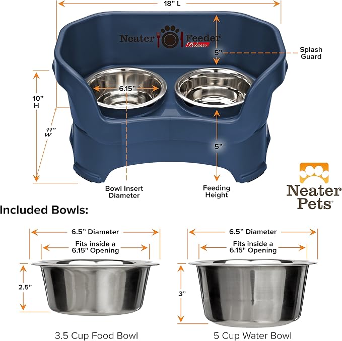 Neater Pet Brands Neater Feeder Deluxe Mess Proof Dog Bowls Elevated for Medium Dogs 19-40 lbs, Made in USA, No Spill Raised Dog Food Bowl Stand Feeding Station, Food and Water Bowl Set, Dark Blue - Image 8