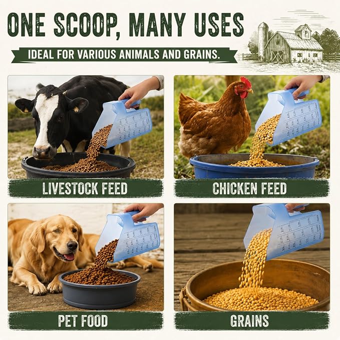 Uiifan 2 Pcs 3 Quart Horse Feed Scoop with Measurements, Heavy Duty Plastic Livestock Measuring Scoop for Grain, Pellets, Oats, Sweet Feed, Goat, Sheep and Cattle Supplies (Blue) - Image 6