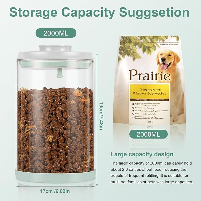 Dog Treat Container Airtight Jar 2.2Qt/2L, Glass Food Jars with One-Touch Lid for Dog or Cat Treats, Kibble, Snacks – Pantry Storage Canister for Kitchen or Countertop (2.2Qt - 2L) - Image 4