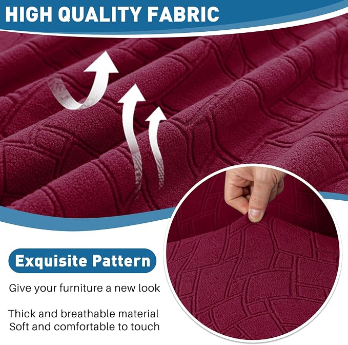 MAXIJIN Waterproof Sectional Couch Cover 4 Pieces Stretch Couch Cushion Covers for Sectional Sofa L Shape Seat Slipcovers with Elastic Bottom for Dog Pet (3 Seater + 1 Chaise, Wine Red) - Image 5