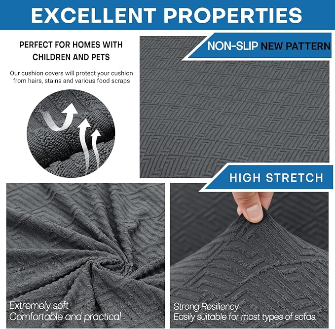 XINEAGE 2026 New 3 Pieces Couch Covers for 2 Extra Large Cushion Sofa Super Stretch Sofa Cover for 2 Large Seat Universal Loveseat Slip Cover for Living Room (Dark Gray), 71"-91"(2 Cushions) - Image 5
