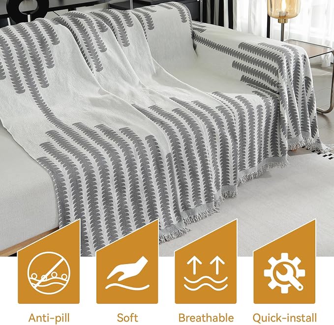 Deep Dream Boho Couch Cover Blanket, Soft Chenille Sofa Covers for 3 Cushion Couch, Sofa Slipcovers Washable Living Room Furniture Protector for Dogs Pets (Grey, 71"x134") - Image 6