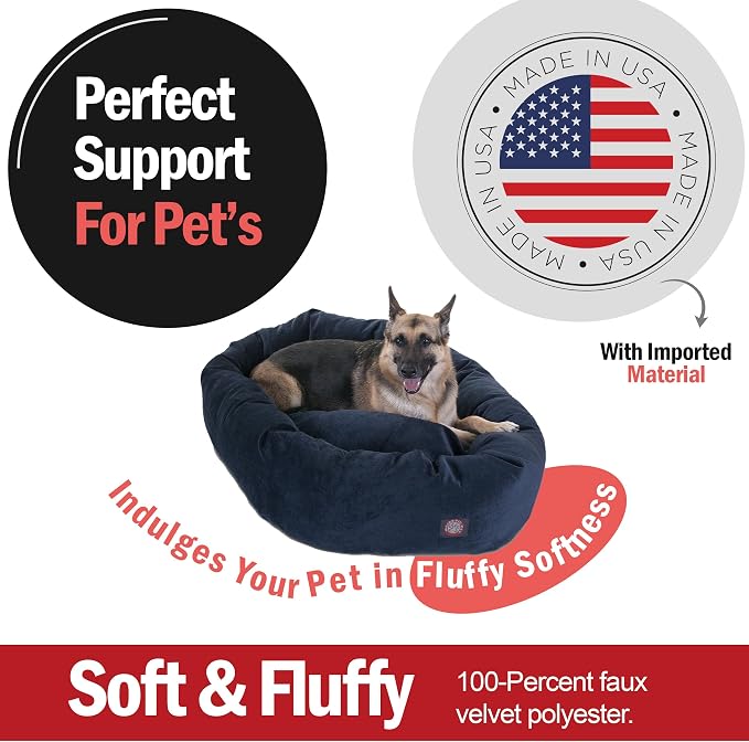 Majestic Pet 52 Inch Micro Velvet Calming Dog Bed Washable – Cozy Soft Round Dog Bed with Spine for Head Support - Fluffy Donut Puppy Mat 52x35x11 (inch) X- Large – Navy (2025) - Image 2