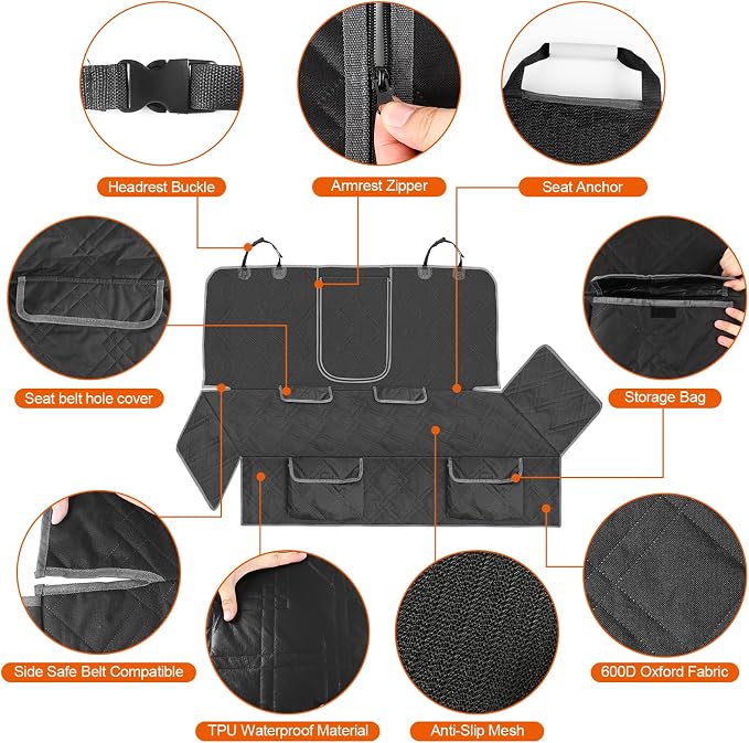 Dog Car Seat Cover Fit for 2018-2026 Nissan Kicks | Waterproof Pet Bench Seat Cover for Back Seat, 600D Heavy Duty Scratch Proof Nonslip Truck Seat Covers for Dogs - Image 3