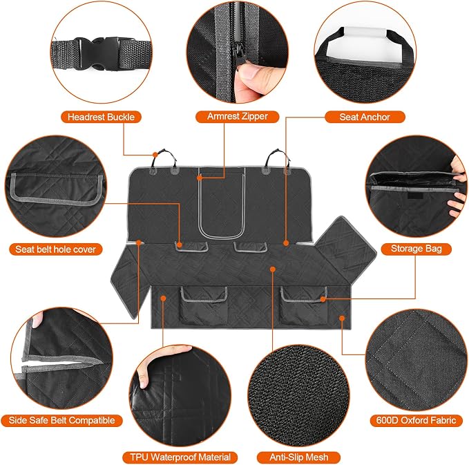 Dog Car Seat Cover for 2021-2026 Kia Seltos | Waterproof Pet Bench Seat Cover for Back Seat, 600D Heavy Duty Scratch Proof Nonslip Truck Seat Covers for Dogs - Image 3