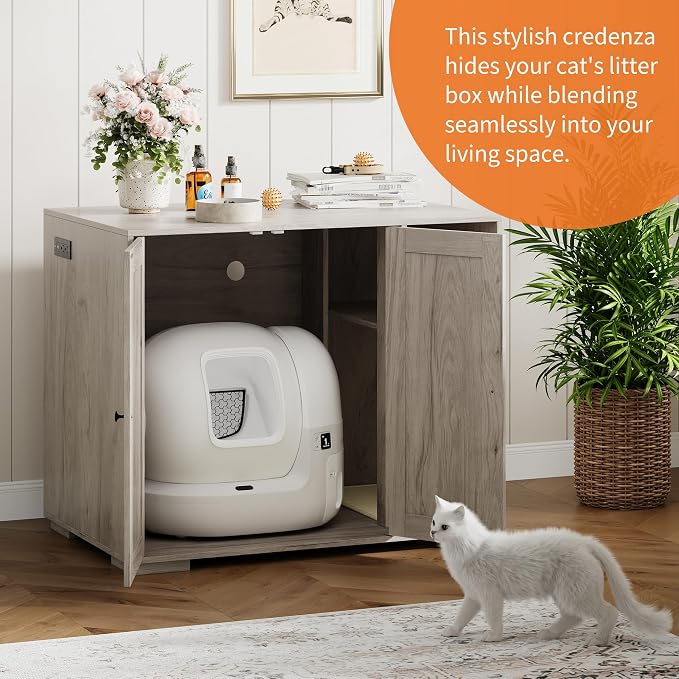 Large Cat Litter Enclosure with Litter Collector, Enclosure for Self-Cleaning Litter Boxes,Adjustable Shelf for Dog Proof,Charging Station, Large Hidden Litter Box for Cat, Cat House - Image 2