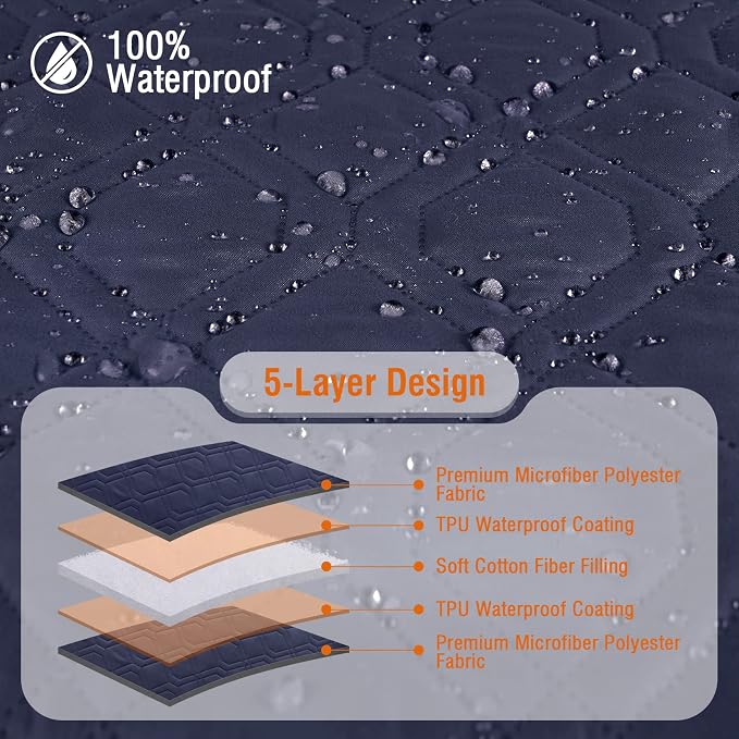 VANSOFY Sectional Couch Covers 100% Waterproof L Shaped Sofa Slipcover 3pcs Reversible Chaise Lounge Cover for Sectional Sofa Furniture Protector Cover for Pets Cat Dog(X-Large, Dark Blue) - Image 5