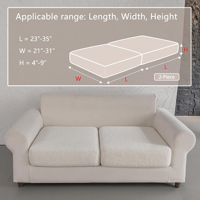 OHSIO Couch Cushion Covers for Sectional Sofa, Stretch Soft Sofa Slipcovers Washable Wear-Resistant Universal Furniture Protector for Living Room(2 Seaters Covers, Ivory) - Image 2