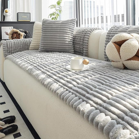 Sofa Couch Cover, Sofa Covers for Dogs Washable, Non-Slip Striped Sofa Slipcovers for Sectional Sofa, Sofa Cover Furniture Protector for L Shaped(Light Grey, 27.6"x 59") by MDSASFD