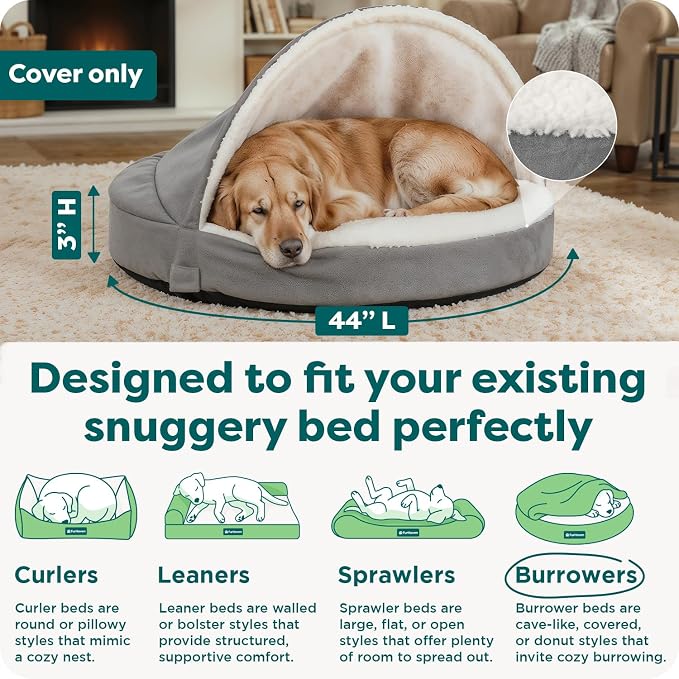 FurHaven Replacement Dog Bed Cover for Sherpa & Suede Snuggery, Fits Cool Gel-Top Foam Beds & Solid Orthopedic Foam Beds, Machine Washable, Jumbo XL (44 inch), Gray - Image 3