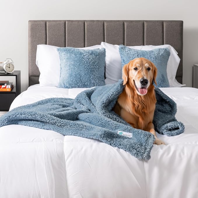 PetAmi Fluffy Waterproof Dog Blanket for Couch and Bed, Reversible Sherpa Pet Throw, Pee Proof Furniture Protector Sofa Cover, Washable Cat Blanket for Medium Large Dogs and Cats (Dusty Blue, 60x80) - Image 6