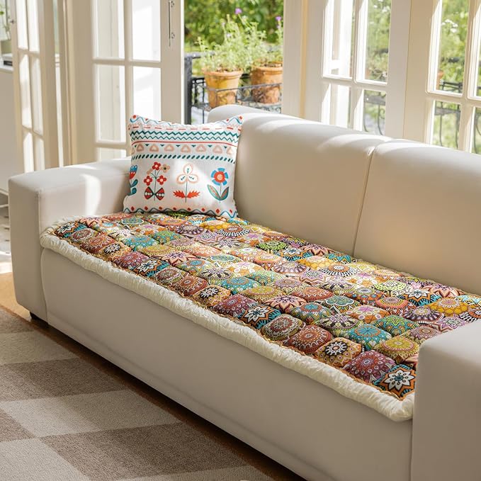 Couch Covers for Dogs, Non Slip Pet Couch Covers for Sofa Washable, Boho Covers for 3 Cushion Couch Sofa Pet Friendly (Orange, 27.6x82.7 Inch) - Image 3