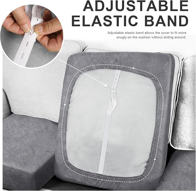 molasofa Leather Look Couch Cushion Covers, Stretch Sofa Cushion Covers for Sectional Armchair Loveseat Protector,Replacement Seat Cushion Slipcovers, Machine Washable(3 Cushion Sofa, Light Grey) - Image 4