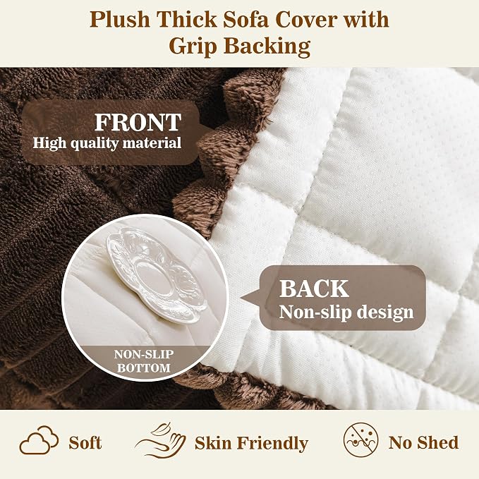 MYSKY HOME Couch Covers for 3 Cushion Sofa Pet Friendly, Couch Cover for Dogs, Sofa Covers for Pets Washable, Soft Non-Slip Sofa Slipcovers Furniture Protector Covers, Chococlate, 27.6" x 70.9" - Image 5