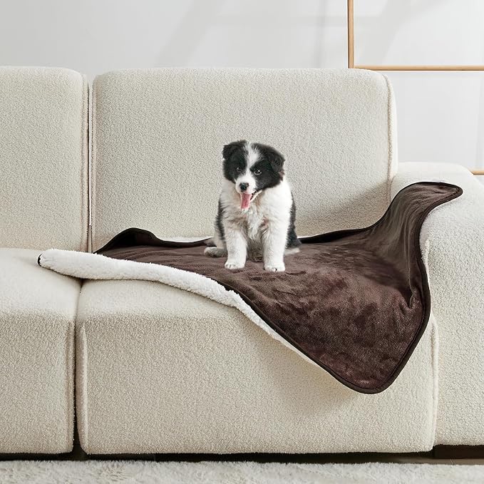 Waterproof Blanket for Bed Couch Sofa, Soft Liquid Pee Proof Pet Blanket for Dog Puppy Cat, Reversible Sherpa Fleece Furniture Protector (Brown, 30x40 inches) by Yaning