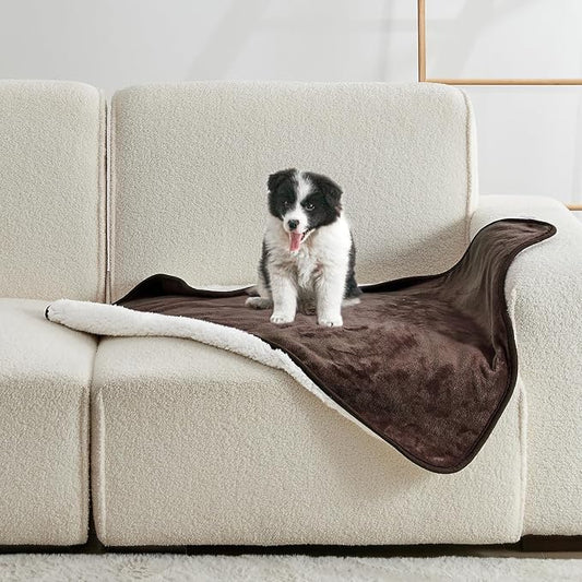 Waterproof Blanket for Bed Couch Sofa, Soft Liquid Pee Proof Pet Blanket for Dog Puppy Cat, Reversible Sherpa Fleece Furniture Protector (Brown, 30x40 inches) by Yaning