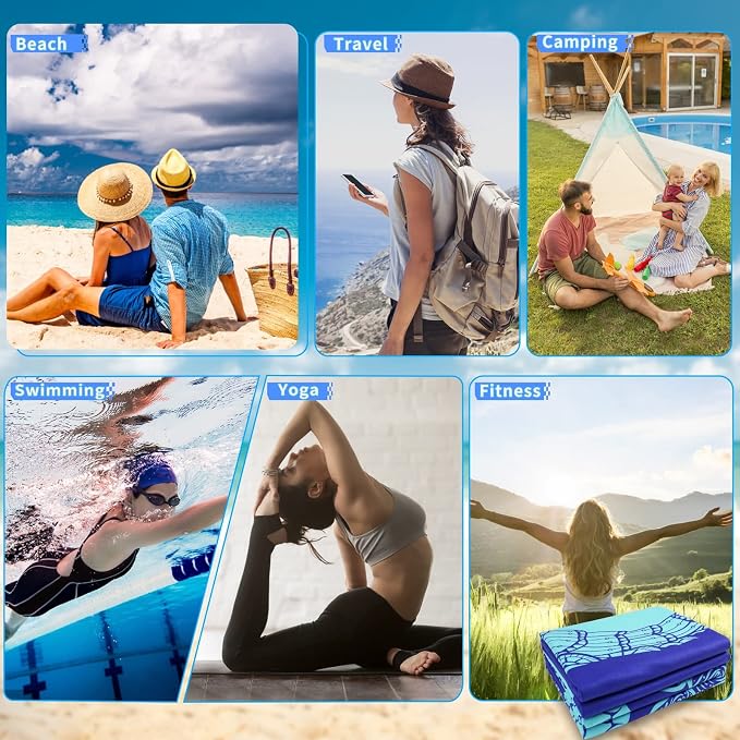 2 Pack Microfiber Thin Lightweight Beach Towel Oversized 71x32 Extra Large Sand Free Towels for Travel Swim Pool Yoga Gym Camping for Adults Women Men Beach Essentials Accessories Vacation Gift - Image 7