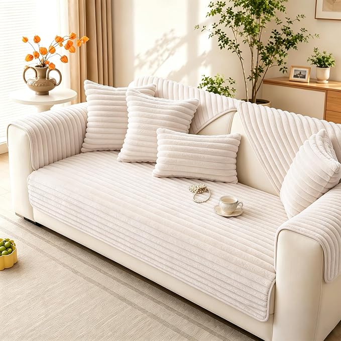 Waterproof Couch Cover for Dogs, Sofa Covers Washable & Non-Slip, Soft Dog Bed Blanket Protector for Sectional, Loveseat, Living Room Furniture (Creamy White, 35.43"x 94.49" 1 Pack) by KELUINA