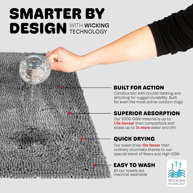 Dog Gone Smart Cat Litter Mat - Super Absorbent Microfiber - Plush Surface Traps Litter, Dirt & Moisture - Washable, Non Slip - Built with Double Basting & Stitching for Lasting Use - Grey, 35 x 26 In - Image 5