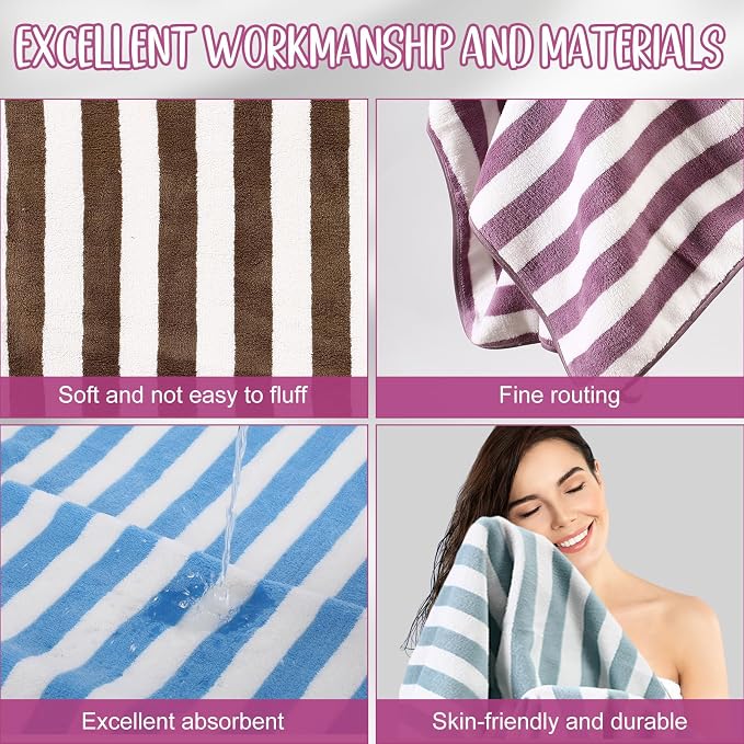SmoothNovelty 18 Pack Microfiber Bath Towels Bulk 27'' x 60'' Oversized Size Bath Towel Highly Absorbent Extra Large Soft Drying for Beach Shower Summer Salon Sport Gym Party (Stripes,Multicolor) - Image 3
