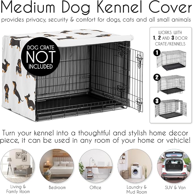 Sweet Jojo Designs 36in. Medium Dog Crate Cover (Dachshund) Pet Cage, Kennel Covers (Puppy Dogs, Black and Tan, Modern, Dog, Whimsical, Pet, Puppies, Cartoon, Minimalist, Wiener Doggy) - Image 4