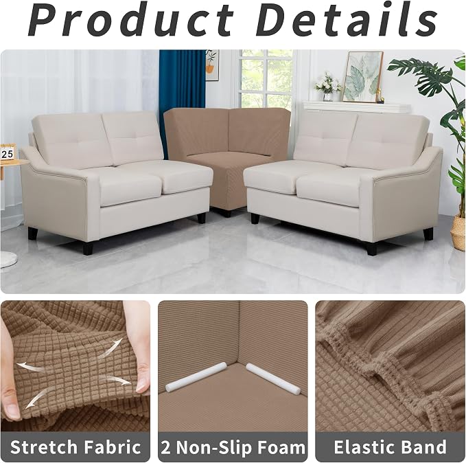 Easy-Going Stretch Soft Sectional Corner Sofa Couch Slipcover Camel | 1-Piece Sofa Cover Furniture Protector with Bottom For Kids, Pet, Spandex Jacquard Machine Washable for Living Room - Image 4