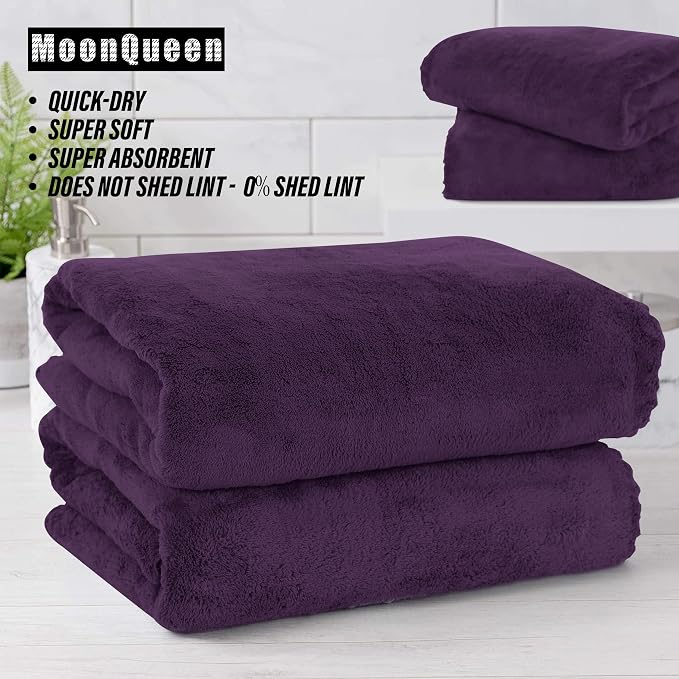 MOONQUEEN 6 Pack Premium Bath Towel Set - Quick Drying - Microfiber Coral Velvet Highly Absorbent Towels - Multipurpose Use as Bath Fitness, Bathroom, Shower, Sports, Yoga Towel (Grape Purple) - Image 6