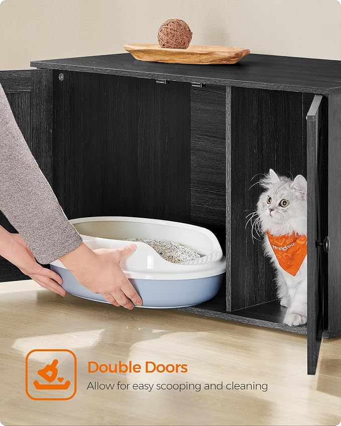 Feandrea Cat Litter Box Enclosure, Litter Box Furniture Hidden with Removable Divider, Indoor Cat House, End Table, 31.5 x 20.9 x 19.7 Inches, Ink Black UPCL002B01 - Image 8
