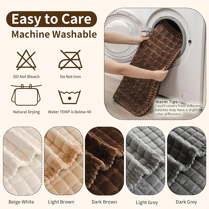 Couch Covers for Sofa Washable, Non Slip Couch Covers for Dogs, Soft Plush Pet Friendly Dog Couch Cover, Plaid Couch Protector for Dogs, Pet Couch Cover for LoveSeat(Dark Brown,28"×59",1PC) - Image 7