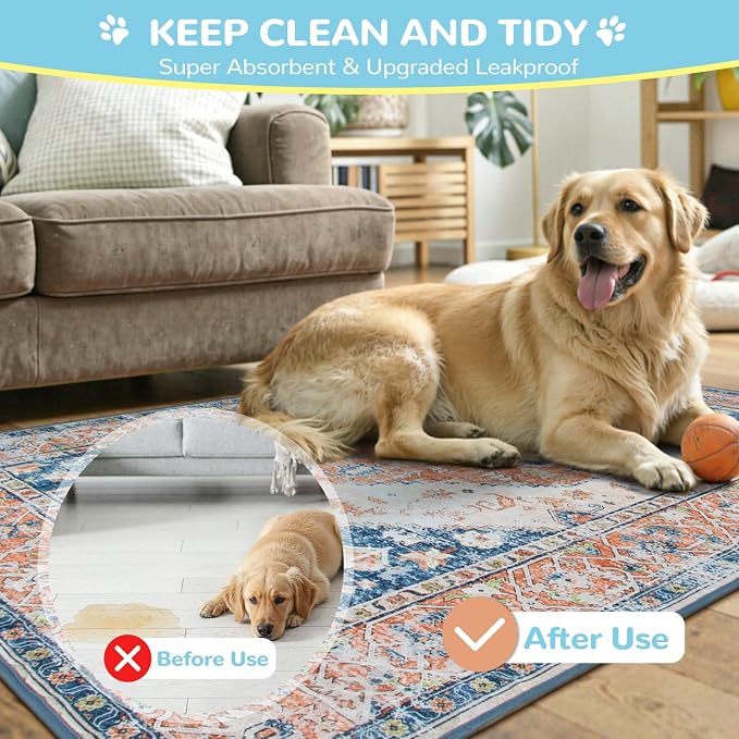 Lahome Super Absorbent & Leakproof Washable Dog Pee Pads - 2 Pack Value Set - Waterproof, Non-Slip Reusable Pads for Puppy Training, Crates & Whelping (24"x24", Beige Blue) - Image 2