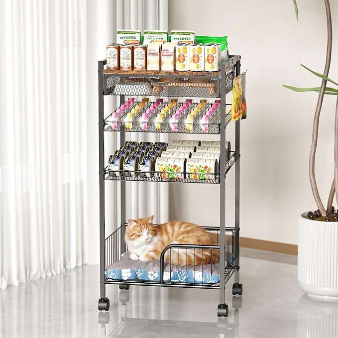 Cat Food Organizer，Multi-Functional Canned Food and Cat Bed Rolling Storage Cart,Manually Adjust The Gap Size，Store Suitable Can Sizes，Used for Jar Food & Cat Food Dispenser Rack - Image 7