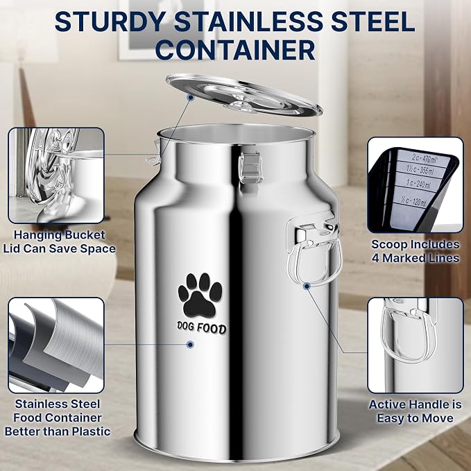 40Lbs Large Metal Dog Food Storage Container, Stainless Steel Dog Food Storage Tank, Multifunctional Storage Bin with Lid and Spoon, Food Storage Container for Big Dogs, Keep Fresh, Easy to Clean - Image 4