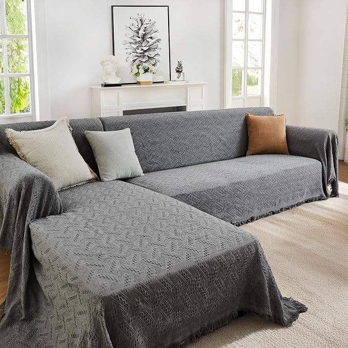 HOMERILLA Sectional Couch Covers for Sectional Sofa L Shaped Sofa Cover Blanket 2 Pieces L Shape Furniture Protector for Pets Dogs (Dark Grey, XX-Large) | Washable Fabric, Anti-Pet Hair, Stain & Wear Resistant, Multiuse Sofa Blanket Protector, Pet Frie... - Image 9