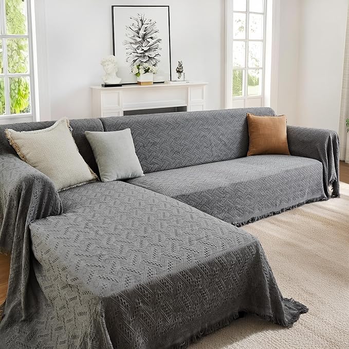 HOMERILLA 2 Piece Sectional Couch Cover for L Shape Sofa Dark Grey L | Washable Fabric, Anti-Pet Hair, Stain & Wear Resistant, Multiuse Sofa Blanket Protector, Pet Friendly Easy Installation - Image 9