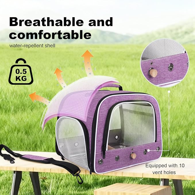 halinfer Bird Travel Carrier Cage for Large Size Parrot, Portable Bag with Metal Tray and Grid to Carry and Transport Medium and Large Birds Like African Grey, Long Tail Cockatiel and Parrot - Image 4