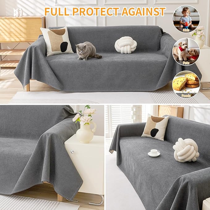 Deep Dream Waterproof Couch Covers for 3 Cushion Couch, Cat-Scratch Resistant Sofa Cover, Pet Friendly Anti Slip Sofa Slipcovers Furniture Protector Washable Sofa Covers, 91" x 118",Dark Grey - Image 5
