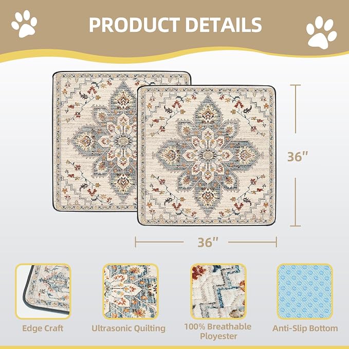 SCLOSE Washable Pee Pad for Dogs 2 Pack, 36" x 36" Reusable Puppy Pads Waterproof Dog Rugs, Super Absorbent, Leakproof, Dog Crate Pad, Playpen Mat, Whelping Pads, White Medallion - Image 6
