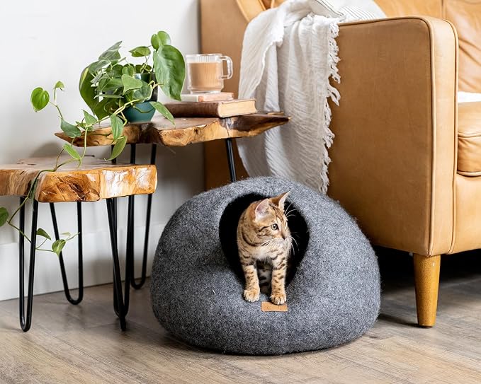 Handcrafted Wool Cat Cave Bed - Perfect Hideaway for Your Feline Friend - Quiet/Warm for Sleeping & Relaxing - Love Your Pet Dog or Cat - 100% Organic Felt - Ethically Sourced (Grey) - Image 3