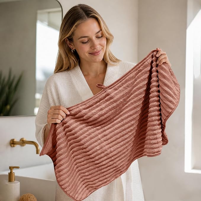 Extra Large Bath Towel Set 10 Piece, XL Bath Towels 35"x67" Oversized Bath Sheets, 280 GSM Microfiber Quick Dry Absorbent Towels, 5 Bath Sheets & 5 Hand Towels (Terracotta) - Image 8