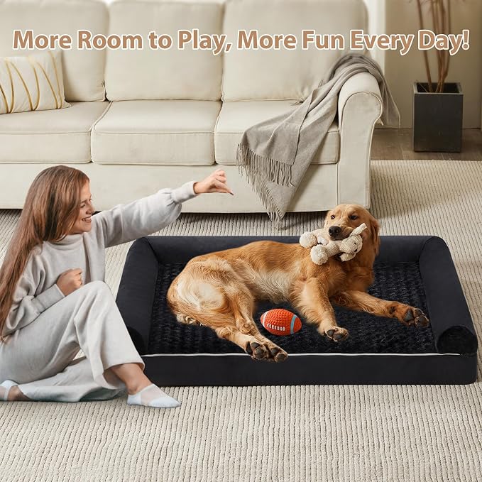 BFPETHOME Orthopedic Washable Large Dog Bed for Senior Dog Comfy Sleep | Waterproof Big Soft Pet Couch Bed for Dogs Relax with Removable Cover Supportive Egg Crate Foam Black 36x27 Inch - Image 3