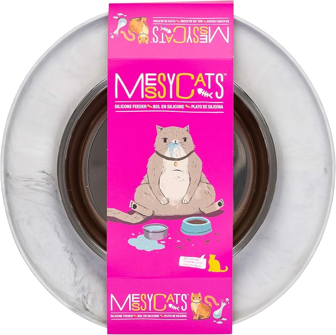 Messy Cats Single Silicone Feeder, Stainless Bowl, 1.75 Cup, Marble | Non-Slip Silicone Cat Feeding Station With Removable Stainless Steel Saucer Bowl For Food Or Water - Image 4