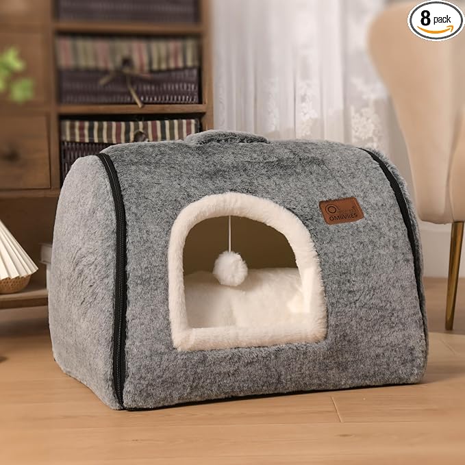 cat Bed cave-cat beds for Indoor Cats,Soft and Comfortable Cute cat Bed，cat House,with Removable Washable Cushioned Pillow,Enclosed Pet Bed,Kitten hut、Hideaway,Small Large Dog Tent (Dark Grey) by Unknown