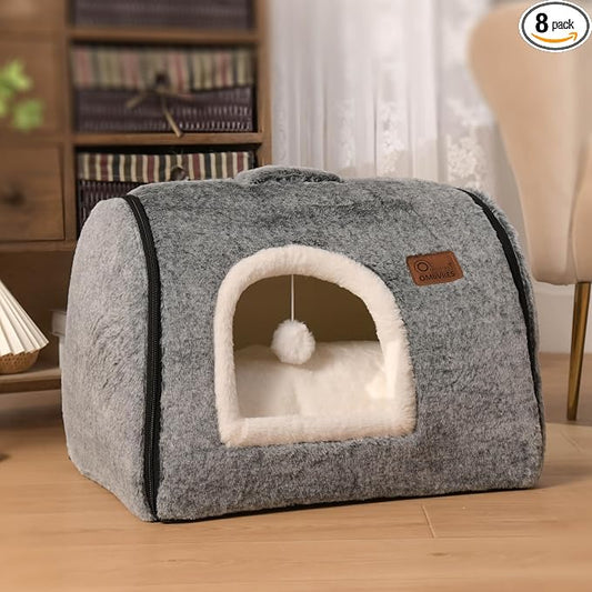 cat Bed cave-cat beds for Indoor Cats,Soft and Comfortable Cute cat House,with Removable Washable Cushioned Pillow,Enclosed pet Bed,Kitty cat hut、Hideaway,Small Large Dog Tent (Dark Grey) by Unknown
