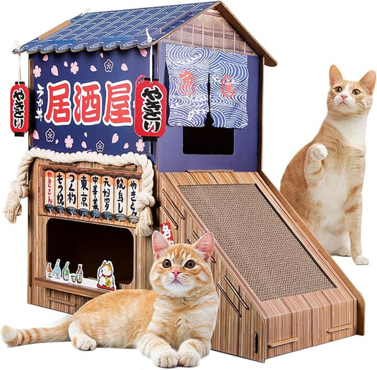 Cardboard Cat House for Indoor Cats,Cat Bed with Cat Toys,Cat Tunnel with Cat Scratching Posts,Large Cat Houses & Condos,Suitable for Kitty of All Weights(29.5inx28.5inx18in) by opbodqo