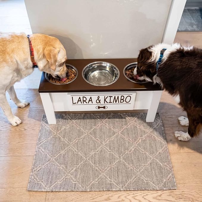 3 Bowl Dog Feeding Station, Personalized Triple Bowl Food Stand Large Dogs | Farmhouse Style, Elevated Wood Stand, Storage Container, Stainless Steel Bowls, Raised Feeder, Large Breed, Made in USA - Image 4