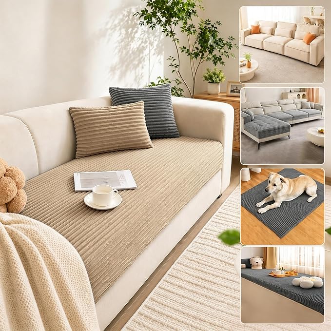 Waterproof Couch Cover for Dogs, Sofa Covers Washable & Non-Slip, Soft Dog Bed Blanket Protector for Sectional, Loveseat, Living Room Furniture (Khaki, 23.62"x 23.62" 2 Pack) - Image 4